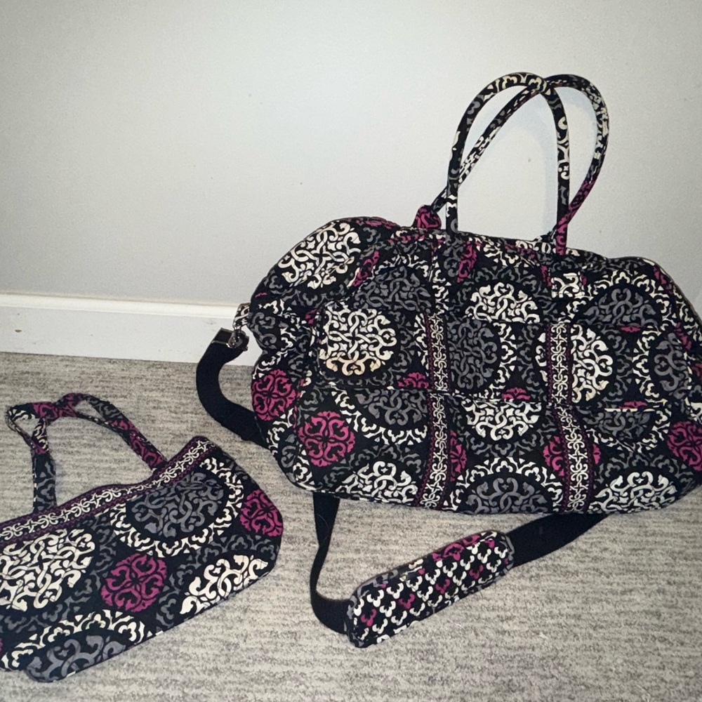 Vera Bradley Black and Pink Travel Bag Set